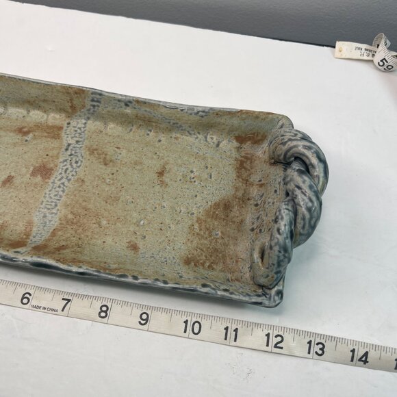 Stoneware Handmade Tray With Twisted Handles & Earthy Glaze Finish - Picture 8 of 10